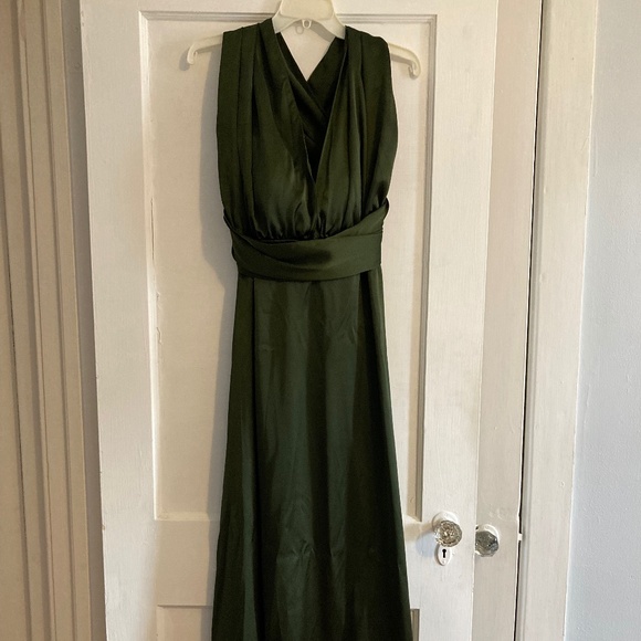 Revelry Devan Satin Bridesmaid Dress Deep Olive Green 16P - Picture 3 of 6